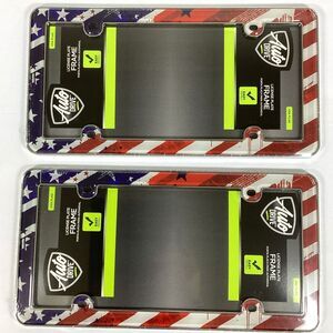 2 American USA Flag License Plate Frames Aluminum Auto Drive New Easy Install